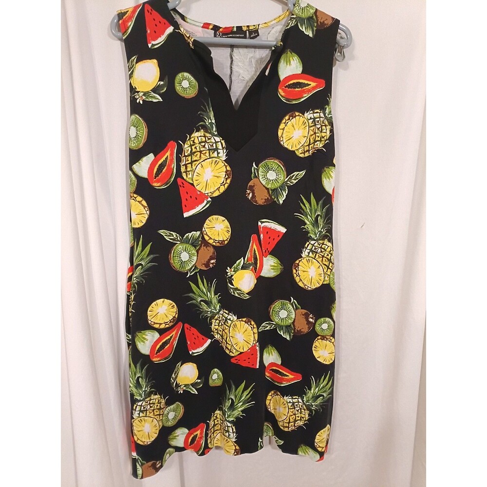 NY & Co L Tropical Fruit Sleeveless Mini Dress. Pockets Vacation Beach Cruise